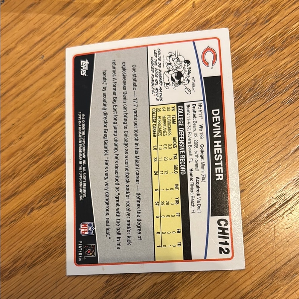 Devin Hester Bears Rookie Card - Picture 2 of 3